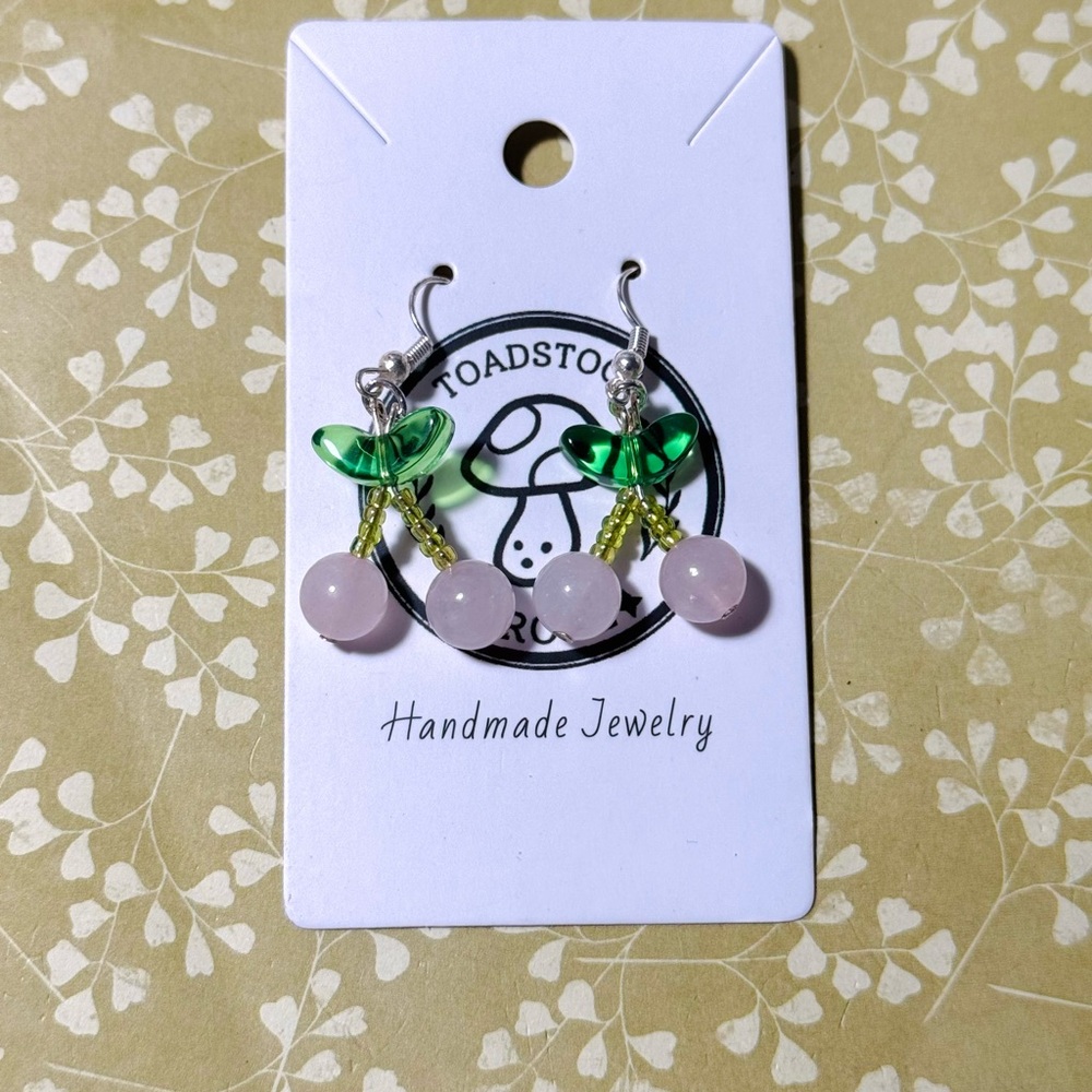 Semi-Precious Stone Rose Quartz Earrings Silver Hooks